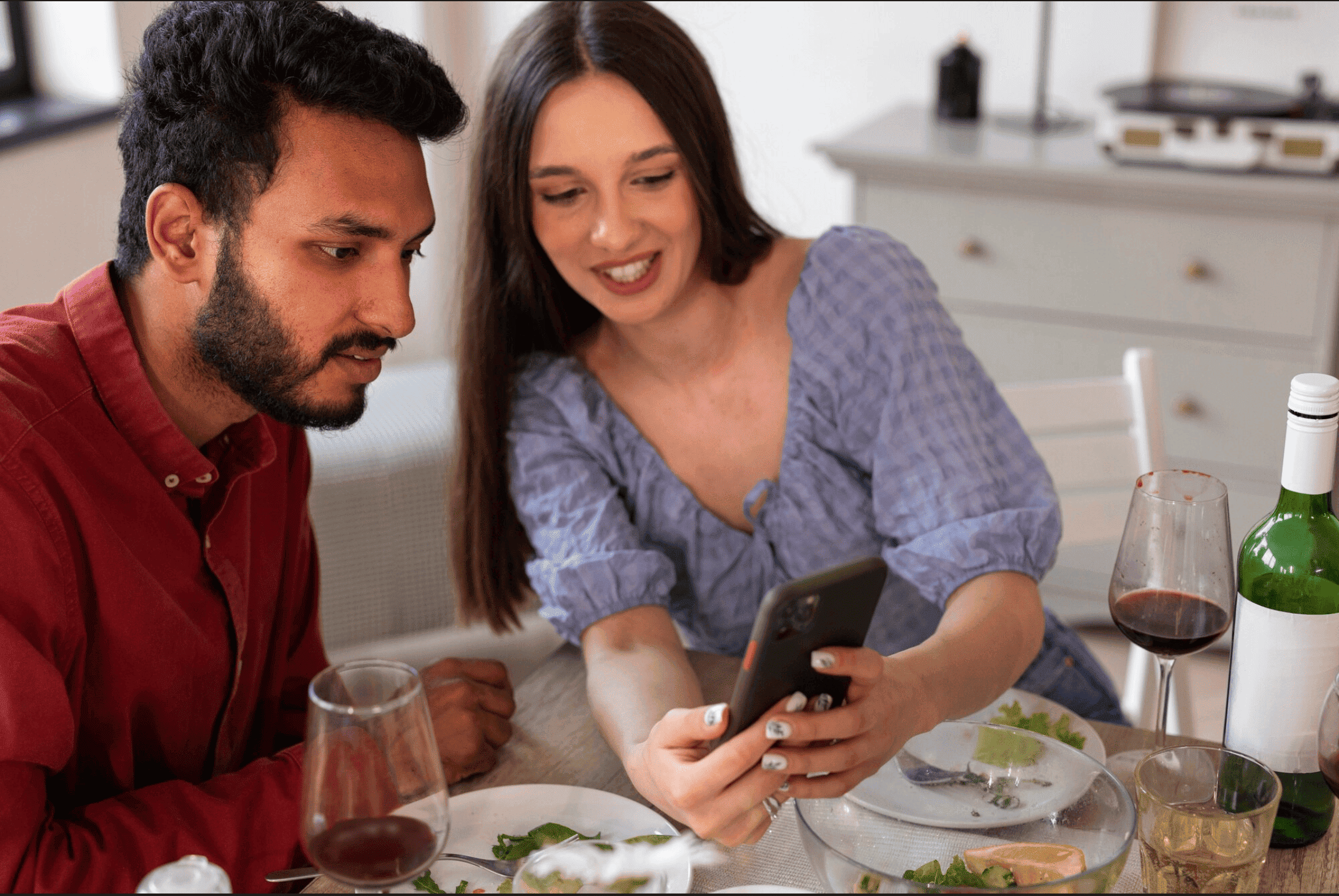 Couple checking phone